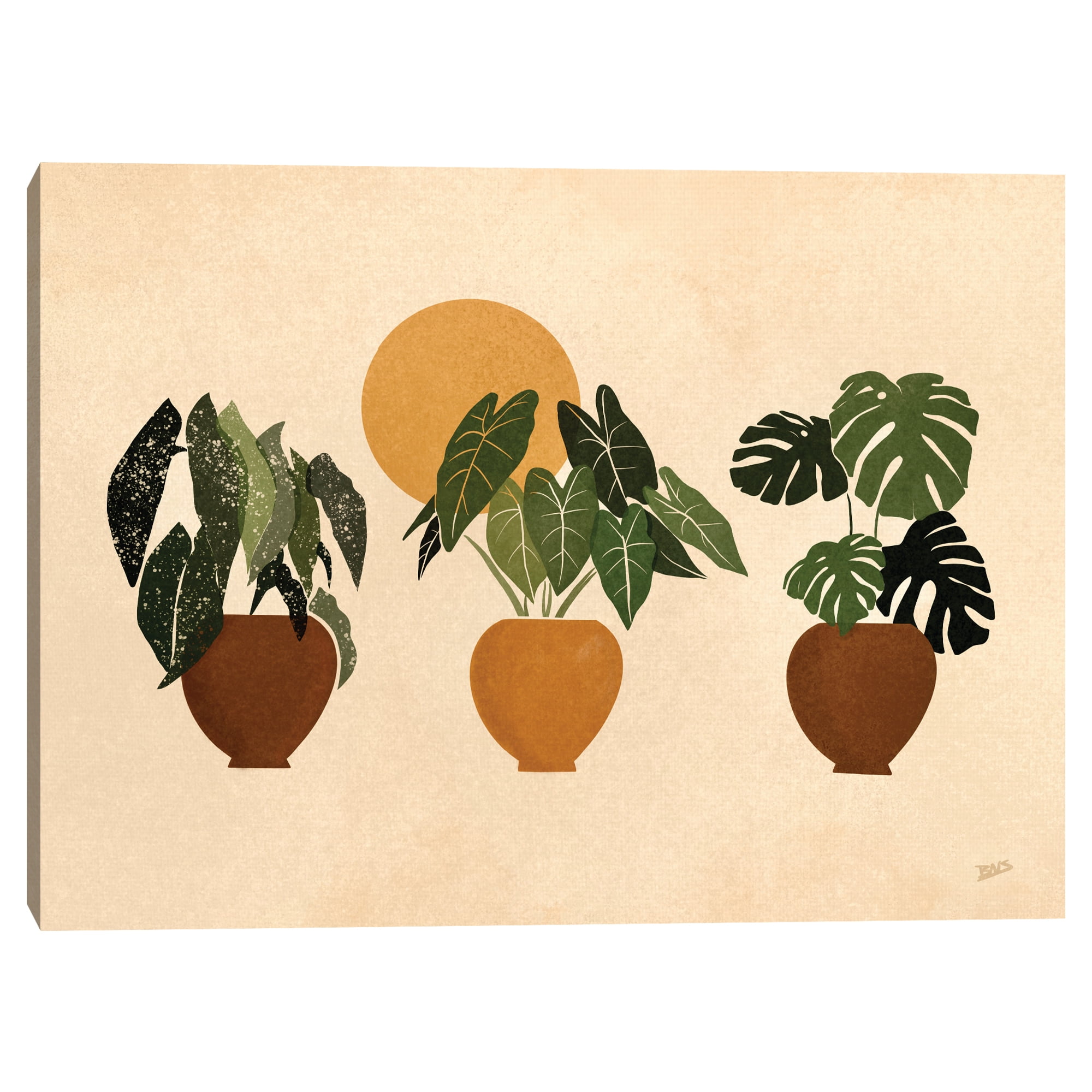 Abstract Green and Brown Houseplants Canvas Art Print