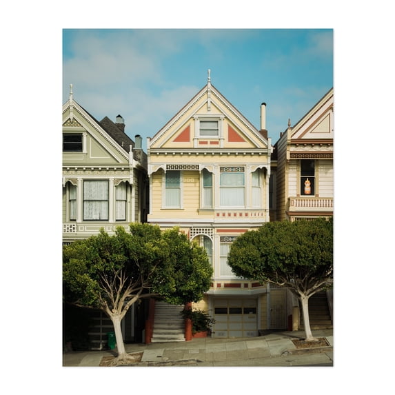 Houses on Alamo Square, San Francisco - San Francisco California Photography Architecture City Vintage Travel Poster Scenic Modern Art Street Photography Unframed Wall Art Print 20 x 24 inches