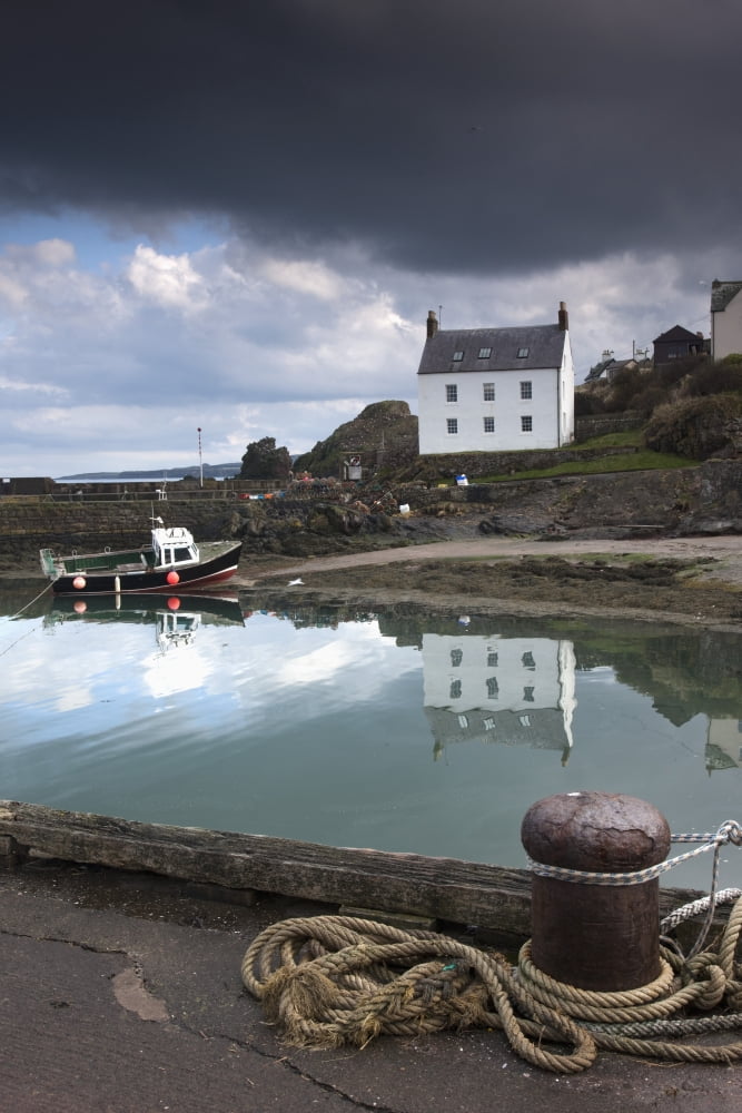 Houses Along The Water And A Boat On The Shore St Abbs Head Scottish Borders Scotland Canvas Art - John Short Design Pics (24 x 38)