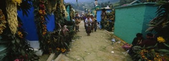 Houses Decorated With Flowers Zunil Cemetery Guatemala Canvas Art - Panoramic Images (36 x 13)