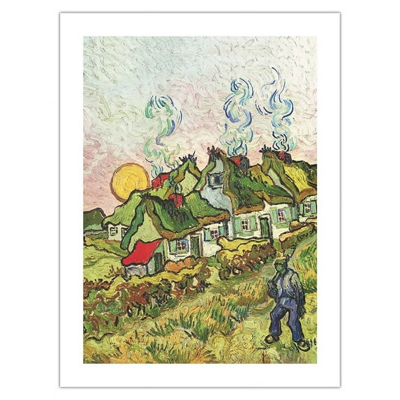 Houses and Figure - Saint-Remy, South of France - From an Original Color Painting by Vincent van Gogh c.1890 - Fine Art Matte Paper Print (Unframed) 18x24in
