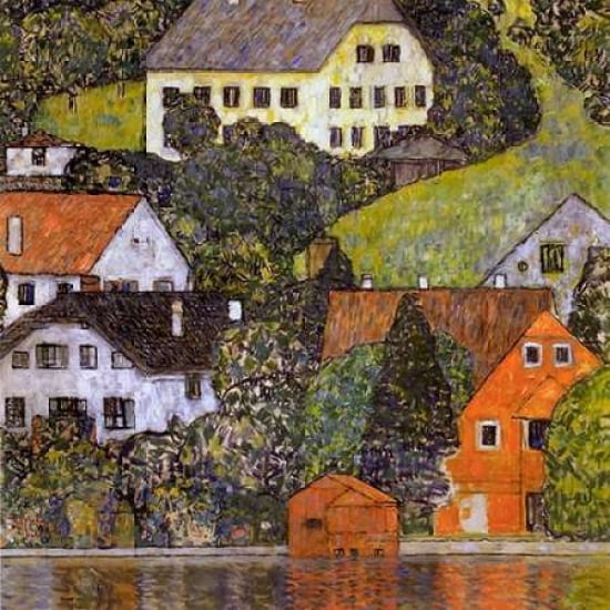 Houses In Unterach On Lake Atter 1916 Canvas Art - Gustav Klimt (24 x 24)
