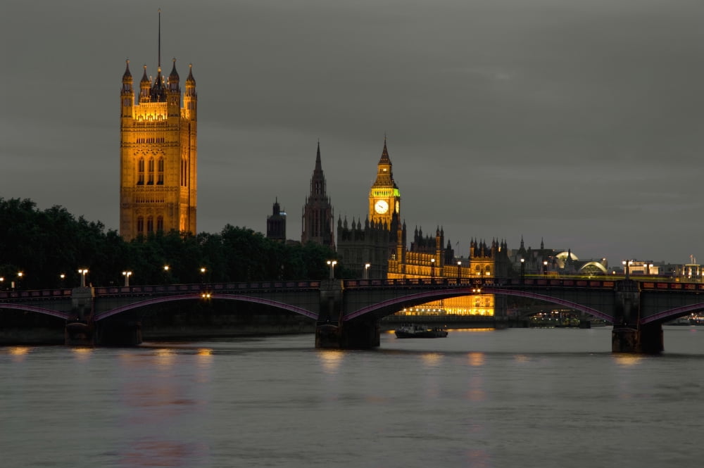 Houses Of Parliament And Big Ben At Dusk Canvas Art - Charles Bowman Design Pics (19 x 12)