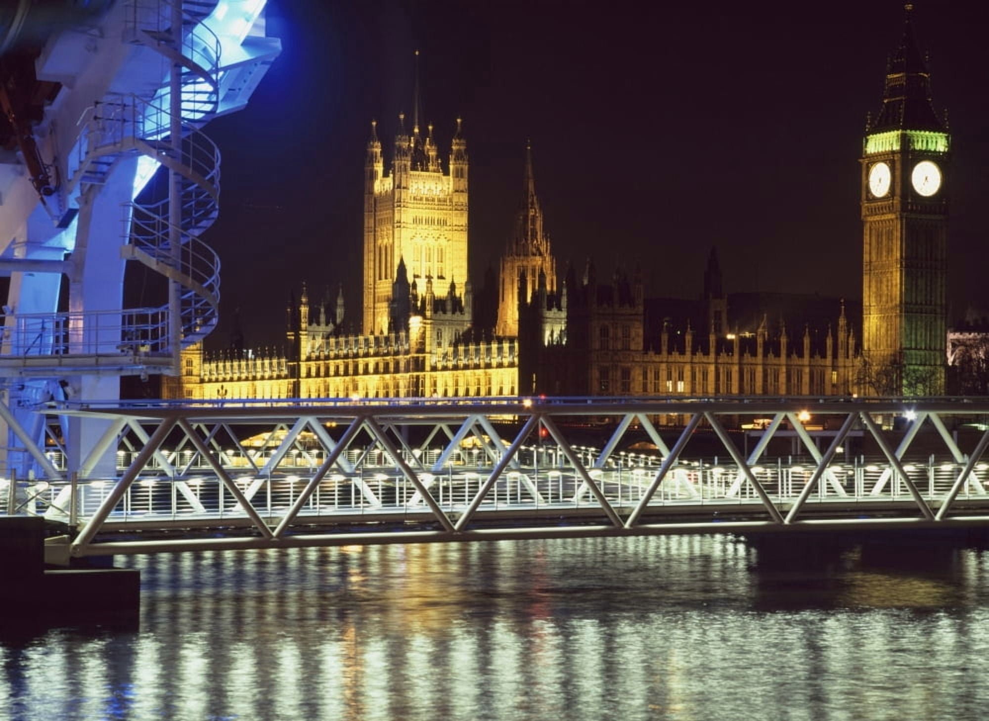 Houses Of Parliament And Millenium Wheel (London Eye) LondonEngland Canvas Art - Charles Bowman Design Pics (36 x 26)
