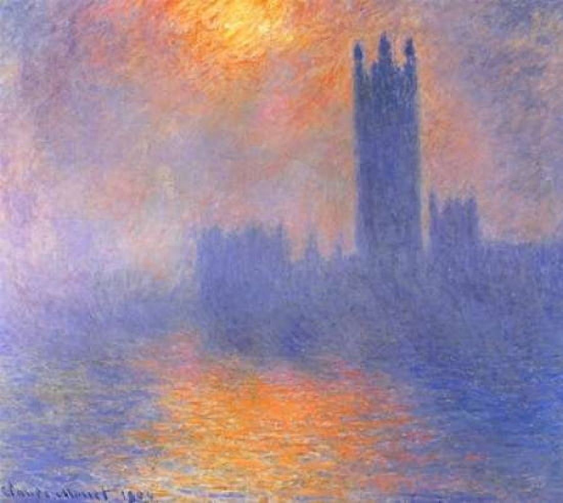 Houses Of Parliment Through The Fog Canvas Art - Claude Monet (24 x 24)