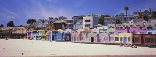 Houses On The Beach Capitola Santa Cruz California USA Canvas Art - Panoramic Images (36 x 13)