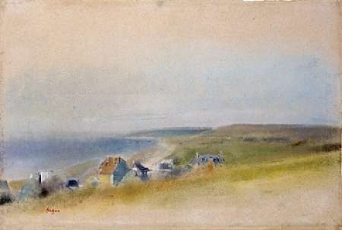 Houses On The Cliff Edge at Villers-Sur-Mer Canvas Art - Edgar Degas (20 x 28)