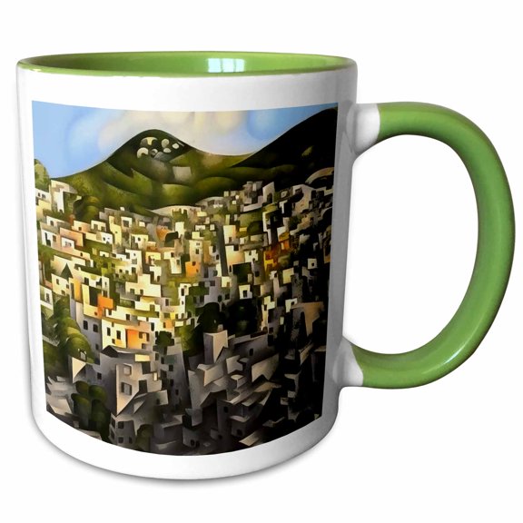 3drose, Houses on the Hillside - Abstract Art Fethiye, 11oz Two-tone Green Mug
