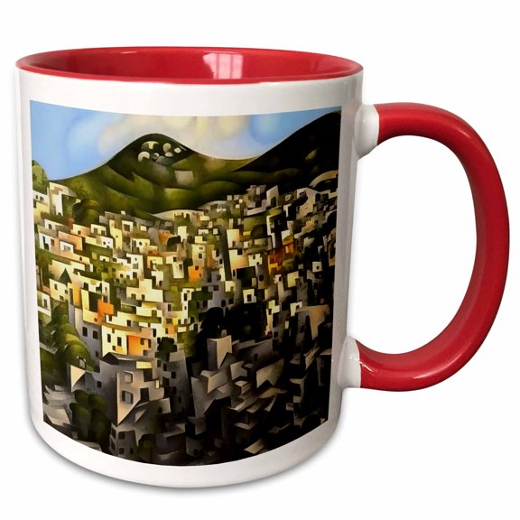 3drose, Houses on the Hillside - Abstract Art Fethiye, 11oz Two-tone Red Mug