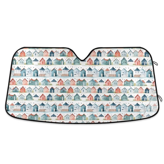Houses Row Car Windshield Sun Shade Foldable Car Front Window Visor Heat and UV Protection 53x23.5
