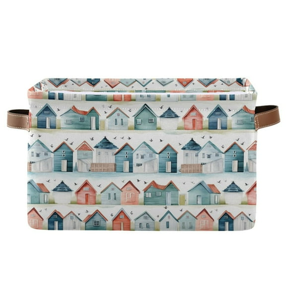 Houses Row Storage Bins with Handle Fabric Organizer Basket Foldable Box 1 Pack 14.2x10.2x8.3