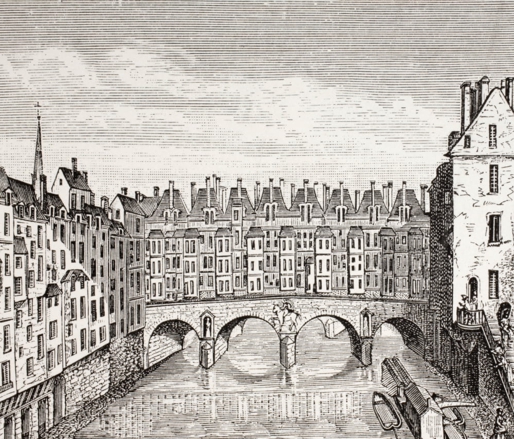 Houses On The Saint-Michel Bridge Paris In The 18Th Century From Xviii Siecle Institutions Usages Et Costumes Published Paris 1875 Canvas Art - Ken Welsh Design Pics (16 x 13)