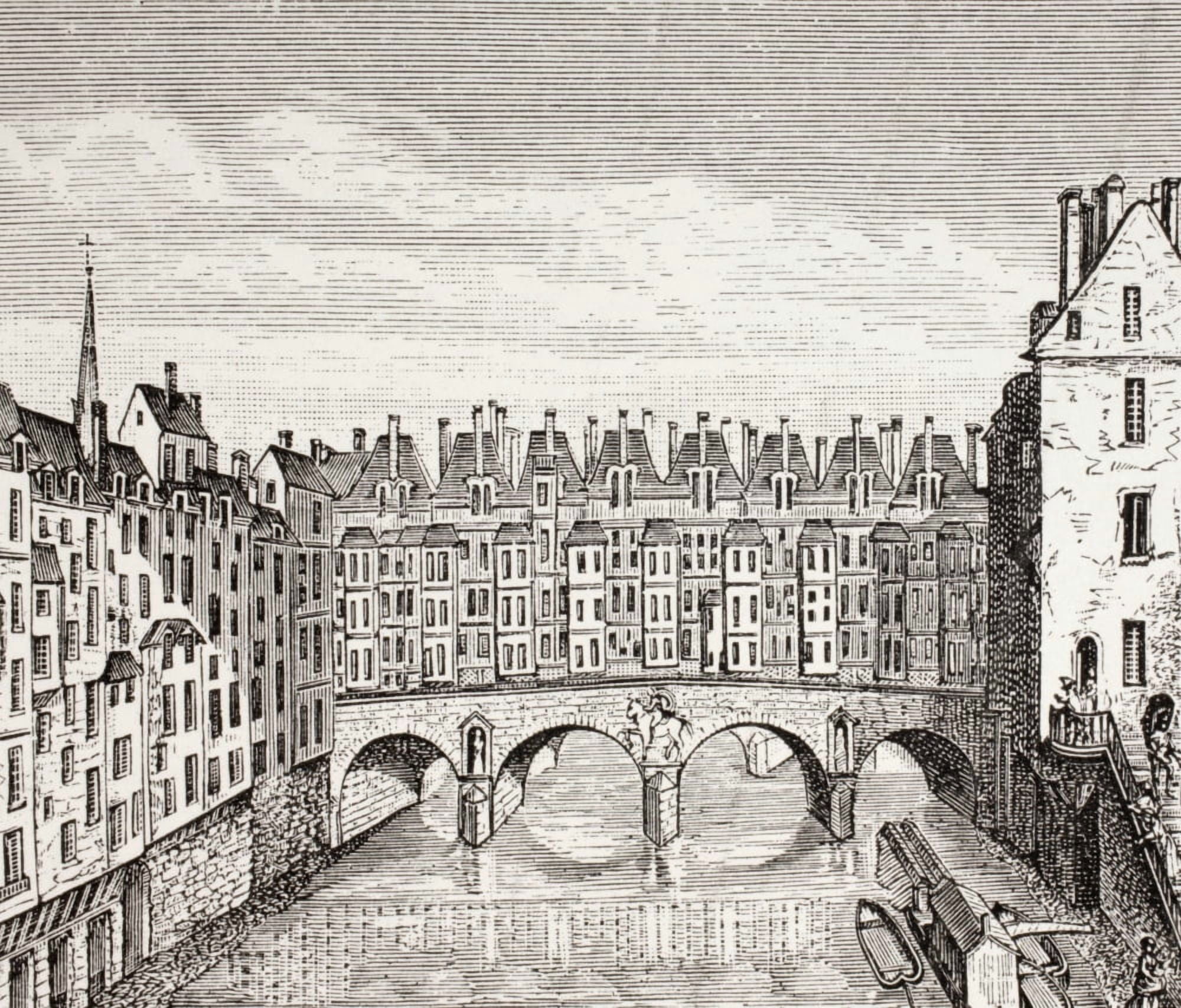 Houses On The Saint-Michel Bridge Paris In The 18Th Century From Xviii Siecle Institutions Usages Et Costumes Published Paris 1875 Canvas Art - Ken Welsh Design Pics (32 x 26)