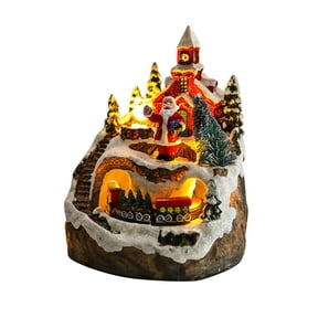 Houses Sets Rotating Train Display Figurines LED Light Up Musical Christmas Holiday Decoration Santa