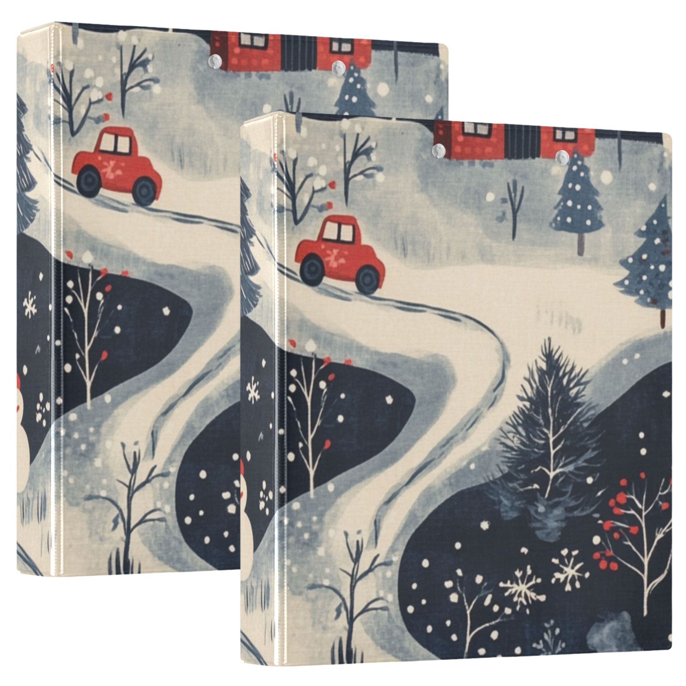 Houses Snow Trees 3 Ring Binders 1.5 inch Hardcover File Folders with Interior Pockets A4 Size Organizer for School Office Hospital