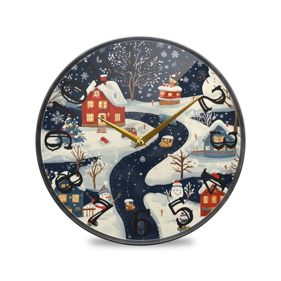 Houses Snowman Cars Wall Clock 10 Inch Silent Non Ticking Battery Operated Easy to Read for Kitchen Living Room