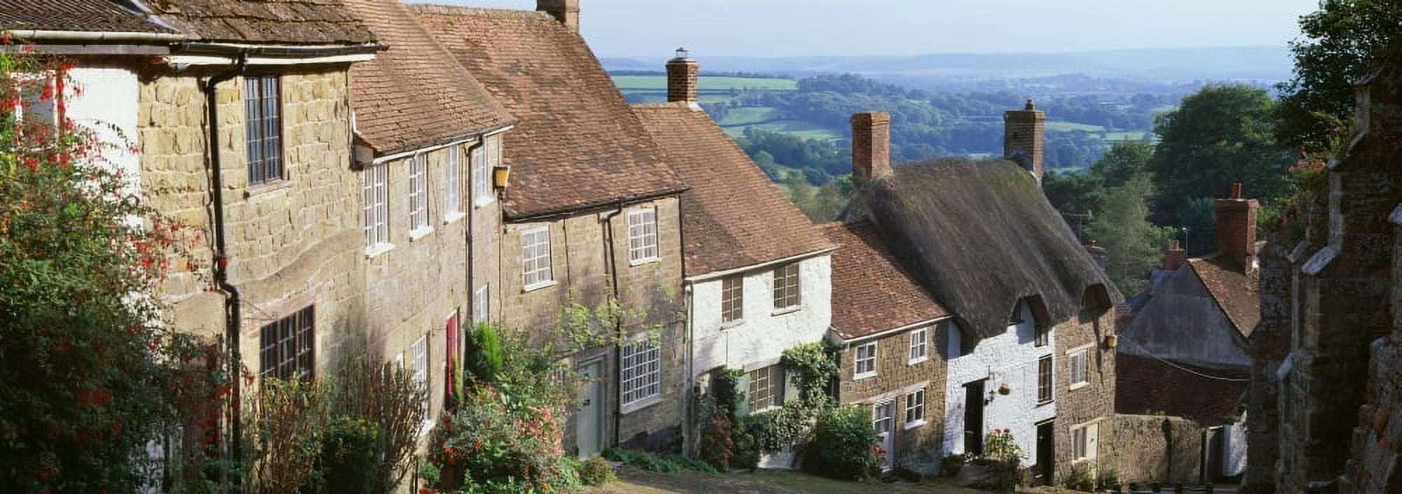 Houses along Gold Hill Shaftesbury Dorset England Canvas Art - Panoramic Images (27 x 9)