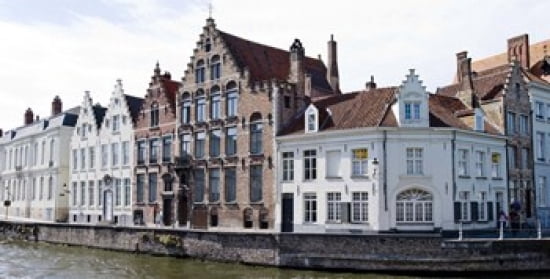 Houses along a canal Bruges West Flanders Belgium Canvas Art - Panoramic Images (24 x 12)