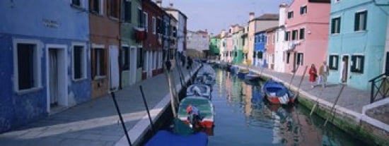 Houses along a canal Burano Italy Canvas Art - Panoramic Images (30 x 12)