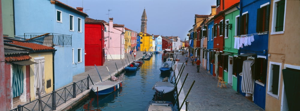 Houses along a canal Burano Venice Veneto Italy Canvas Art - Panoramic Images (36 x 12)