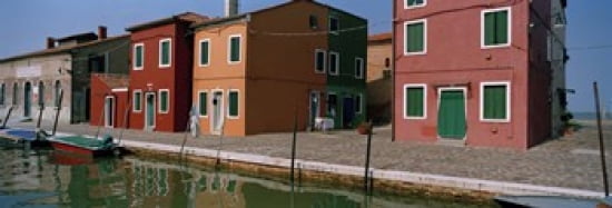 Houses along a canal Burano Venice Veneto Italy Canvas Art - Panoramic Images (36 x 13)
