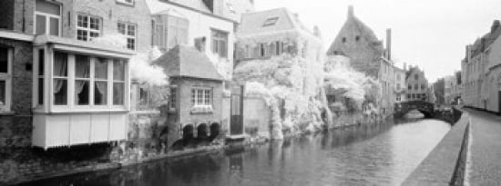 Houses along a channel Bruges West Flanders Belgium Canvas Art - Panoramic Images (30 x 12)