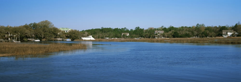 Houses along river Charleston South Carolina USA Canvas Art - Panoramic Images (36 x 12)