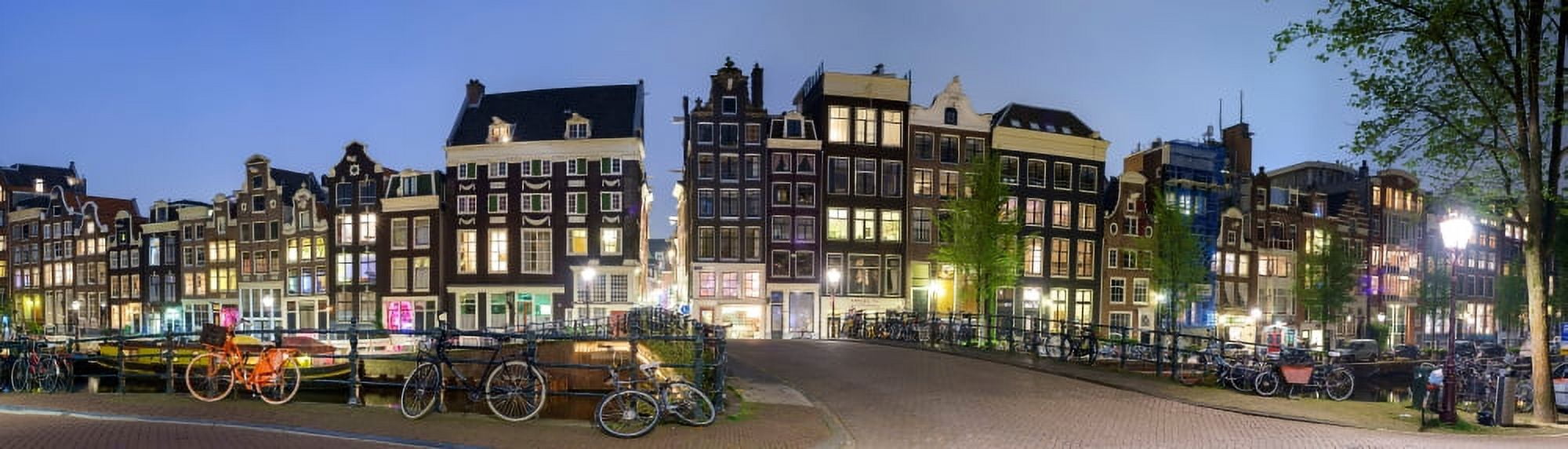 Houses along the Singel at Blauwburgwal Amsterdam North Holland Netherlands Canvas Art - Panoramic Images (27 x 9)