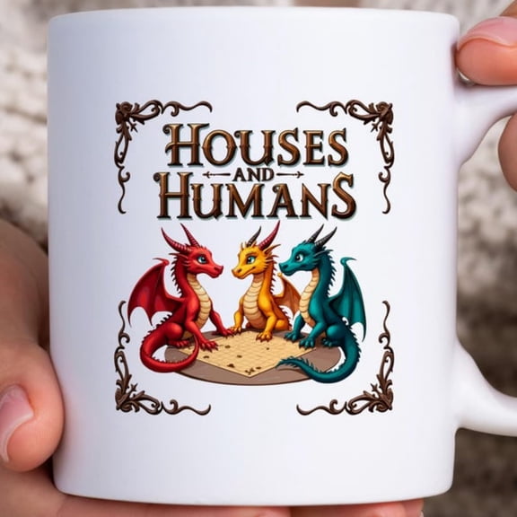 Houses and Humans D&D Coffee Mug, Gift, Vintage R 0s Tea Cup, Joke D and D Gift, sy Dragon Pun Mug.