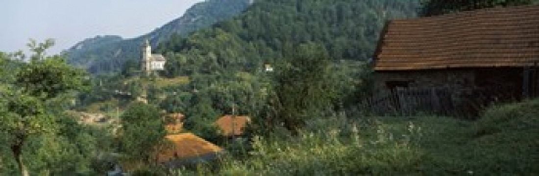 Houses at the hillside Transylvania Romania Canvas Art - Panoramic Images (18 x 6)