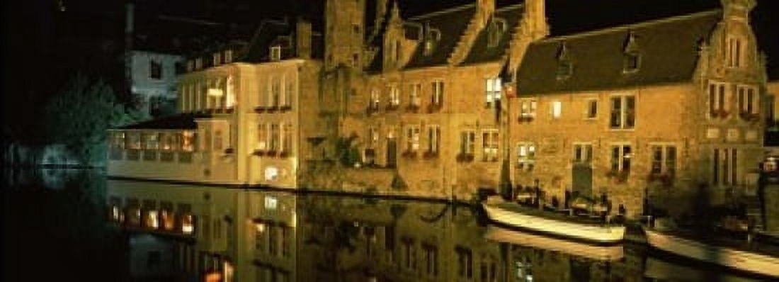 Houses at the waterfront Bruges Flanders Belgium Canvas Art - Panoramic Images (18 x 7)