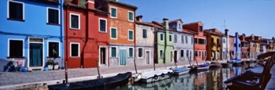 Houses at the waterfront Burano Venetian Lagoon Venice Italy Canvas Art - Panoramic Images (36 x 12)