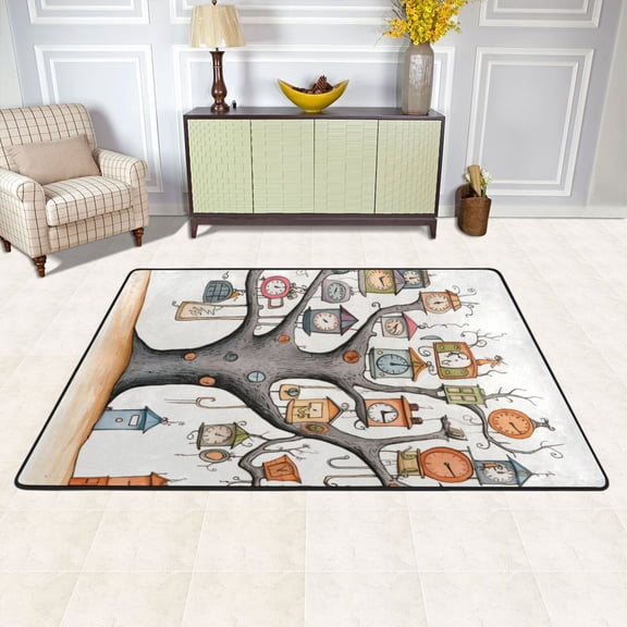 Houses in Trees Area Rug Washable 72 x 48 Floor Carpet Mat Non Slip for Bedroom Living Room Kids Room Home Decor