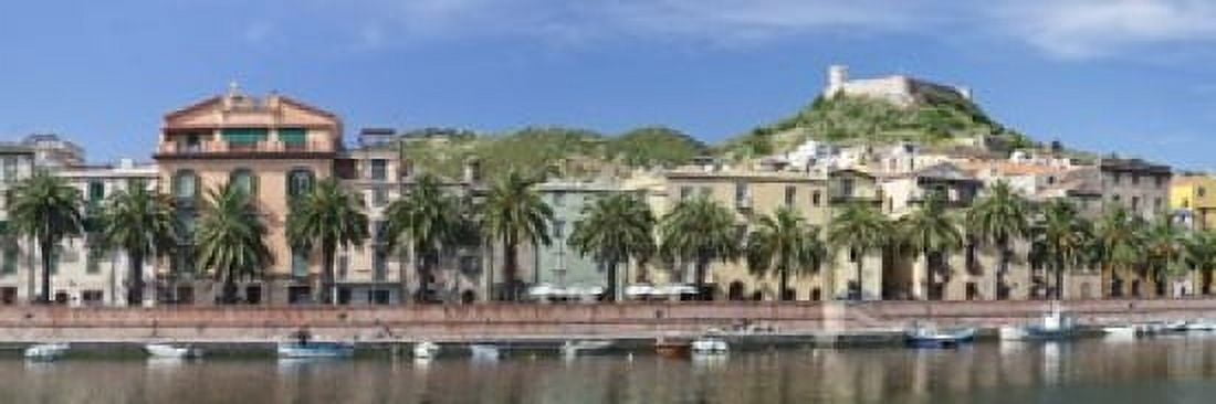 Houses in a town on a hill Bosa Province Of Oristano Sardinia Italy Canvas Art - Panoramic Images (18 x 6)