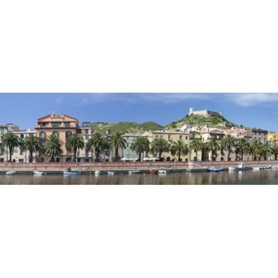 Houses in a town on a hill, Bosa, Province Of Oristano, Sardinia, Italy Poster Print (18 x 6)