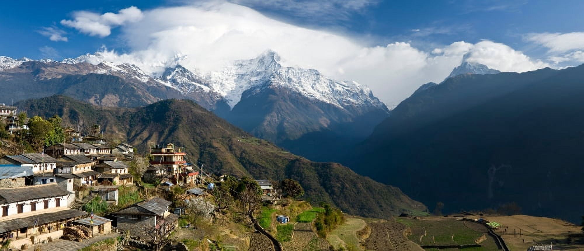 Houses in a town on a hill Ghandruk Annapurna Range Himalayas Nepal Canvas Art - Panoramic Images (27 x 9)