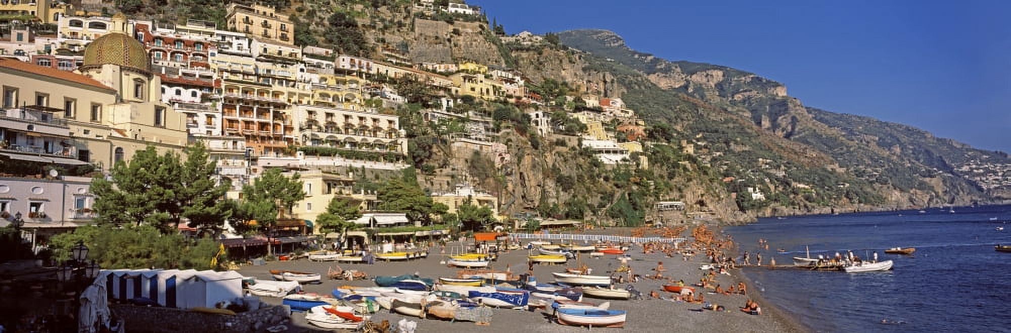 Houses in the village on a hill Spiaggia di Marina Grande Positano Amalfi Coast Italy Canvas Art - Panoramic Images (36 x 12)