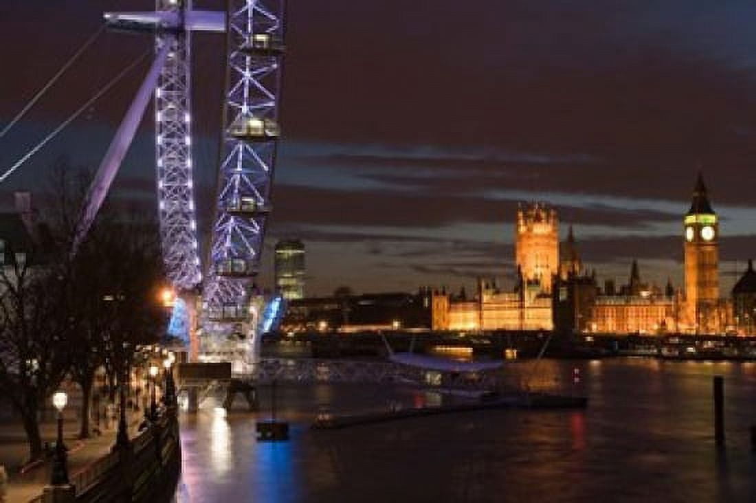 Houses of Parliament and London Eye London England Canvas Art - Walter Bibikow DanitaDelimont (35 x 23)