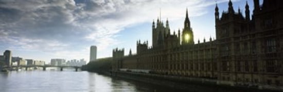 Houses of Parliament at the waterfront Thames River London England Canvas Art - Panoramic Images (36 x 12)