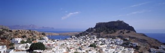 Houses on an island Lindos Rhode Island Dodecanese Greece Canvas Art - Panoramic Images (36 x 12)
