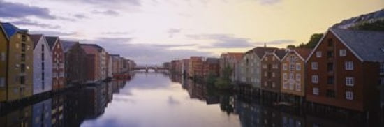 Houses on both sides of a river Trondheim Sor-Trondelag Norway Canvas Art - Panoramic Images (36 x 12)