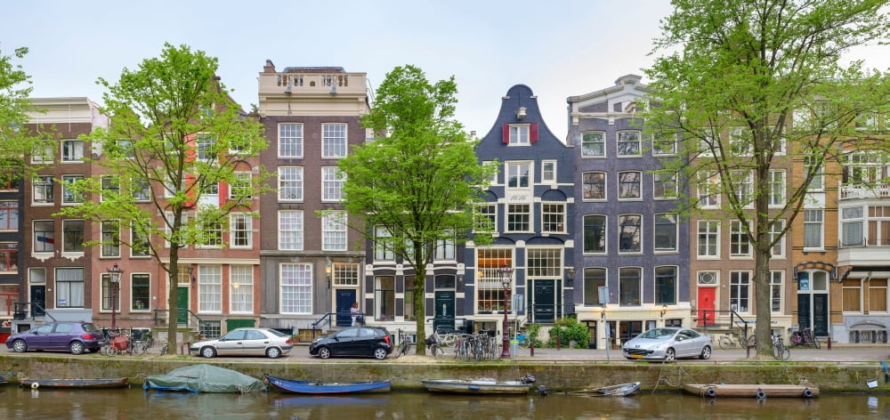 Houses on the Brouwersgracht Amsterdam North Holland Netherlands Canvas Art - Panoramic Images (26 x 12)