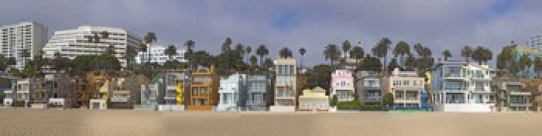 Houses on the beach Santa Monica Los Angeles County California USA Canvas Art - Panoramic Images (40 x 10)