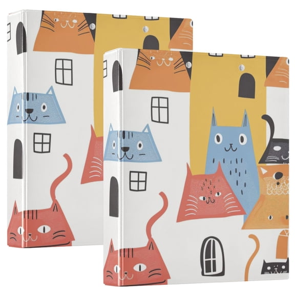 Houses with Cats 3 Ring Binders 1.5 inch Hardcover File Folders with Interior Pockets A4 Size Organizer for School Office Hospital