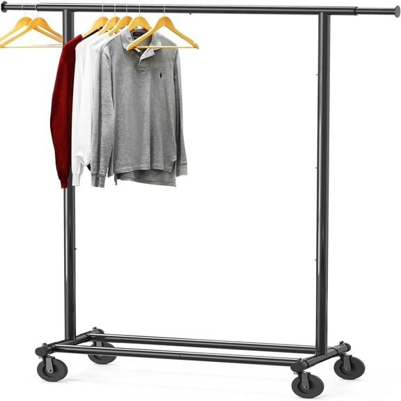 Houseware Heavy Duty Clothing Garment Rack, Holds Up to 150 lbs, 42 to 67 Inches Extendable Rod, Black