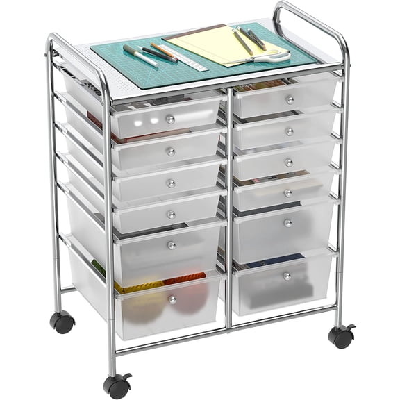 Houseware Utility Cart with 12 Drawers Rolling Storage Art Craft Organizer