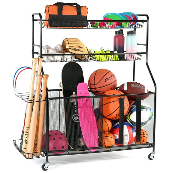 Housewares Ball Rack for Garage 4 Tier Indoor Outdoor Portable Storage Rack