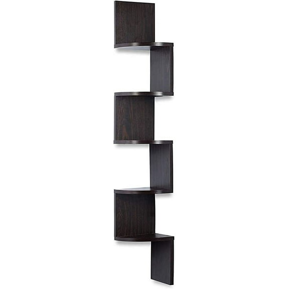 Housewares Goods 5 Tier Wood Wall Mount Floating Corner Shelf Unit in Espresso