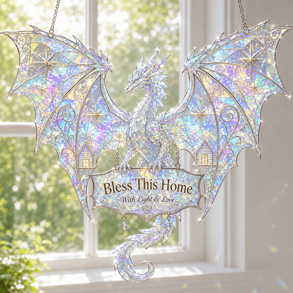 Housewarming Gift Dragon Acrylic Suncatcher, Holographic Window Hanging Decor