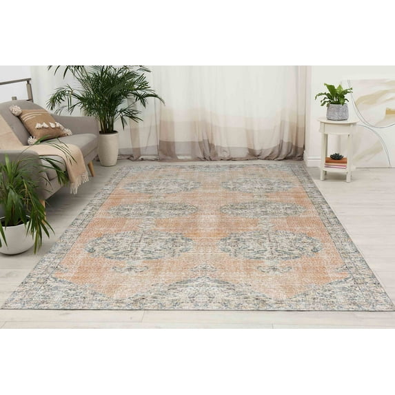 Housewarming Gift Rug, Bohemian Rug, Hallway Rug, Antique Decor Rug, Orange Rug, Easy to Clean Rug, Turkish Rug, Classic Rug, 3D Printed Rug, 3.3'x6.5' - 100x200 cm